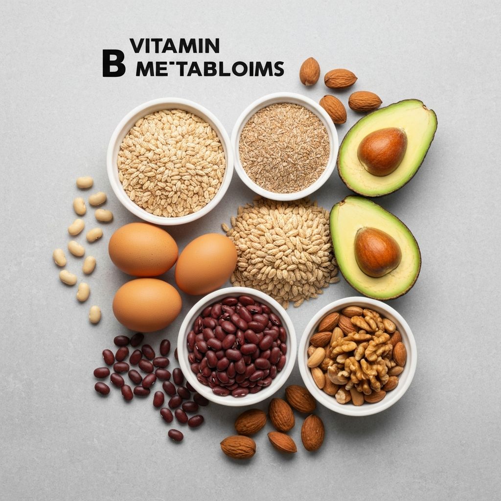 B vitamin sources including eggs, grains, and nuts